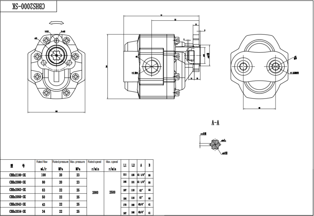 CBHST1-UNI-63 63 ซีซี/รอบ ปั๊มเฟืองไฮดรอลิก drawing image