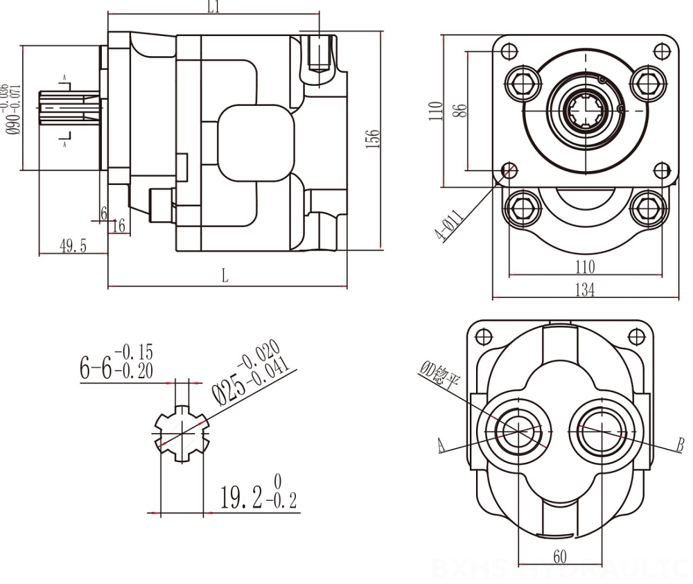 CBHS-F550 50 ซีซี/รอบ ปั๊มเฟืองไฮดรอลิก drawing image