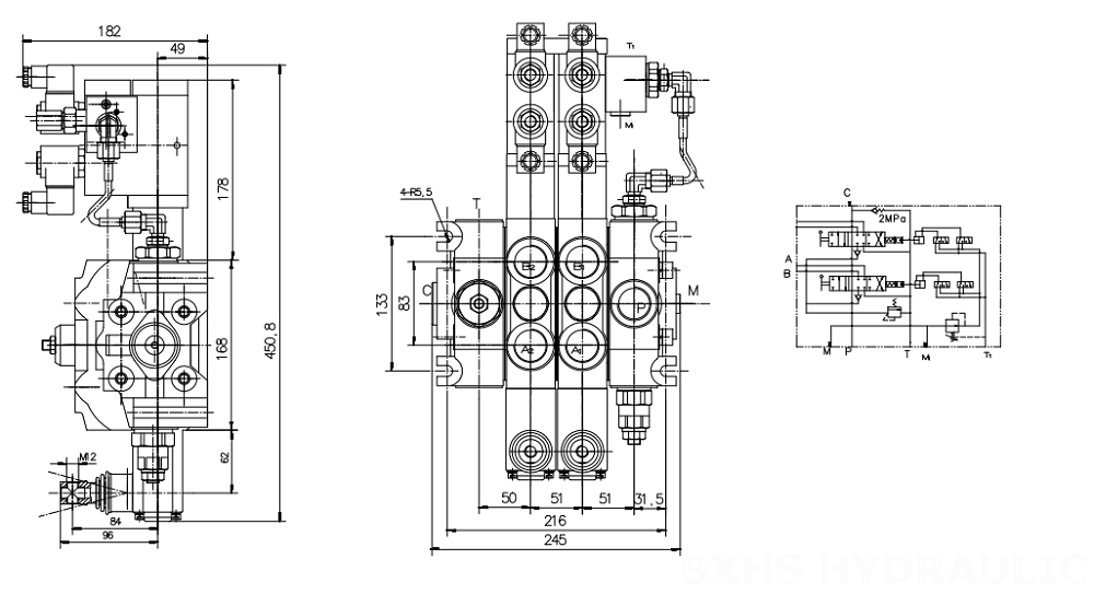 DCV200 ไฟฟ้าไฮดรอลิก 2 สปูล วาล์วทิศทางส่วน drawing image