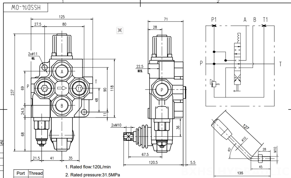 SD14 ด้วยตนเอง 1 สปูล วาล์วทิศทางโมโนบล็อก drawing image