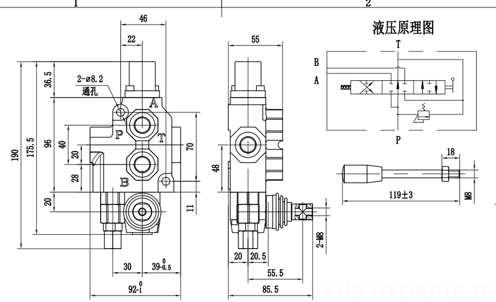 SD4 ด้วยตนเอง 1 สปูล วาล์วทิศทางโมโนบล็อก drawing image