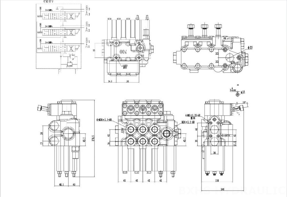 MP80 ด้วยตนเอง 3 สปูล วาล์วกระจายไฮดรอลิก drawing image