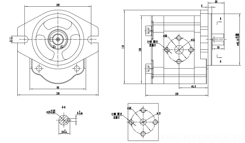 CBHS-FL304 ปริมาตรการส่งออกต่อรอบ 4 ซีซี ปั๊มเฟืองไฮดรอลิก drawing image