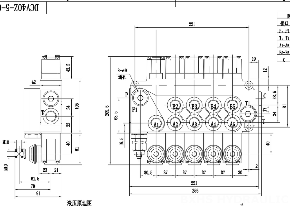 DCV40Z ด้วยตนเอง 5 สปูล วาล์วทิศทางโมโนบล็อก drawing image