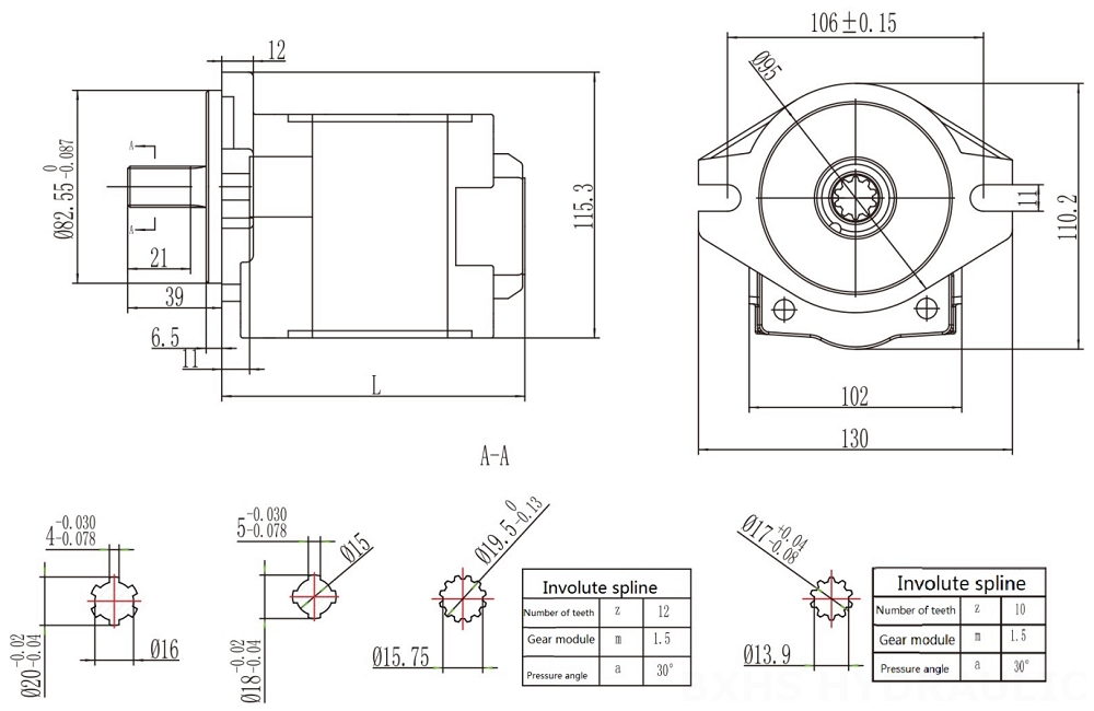 CBHS-F532 32 ซีซี/รอบ ปั๊มเฟืองไฮดรอลิก drawing image