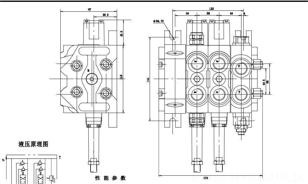 DCV60 สายเคเบิล 3 สปูล วาล์วทิศทางส่วน drawing image