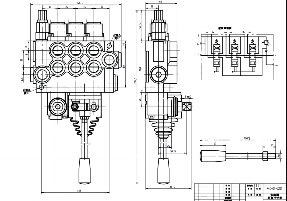 P40 ด้วยตนเองและจอยสติก 3 สปูล วาล์วทิศทางโมโนบล็อก drawing image