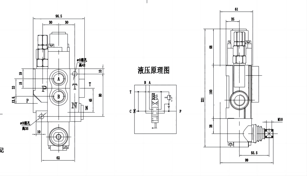 P40-G12-G38-OTW ด้วยตนเอง 1 สปูล วาล์วทิศทางโมโนบล็อก drawing image