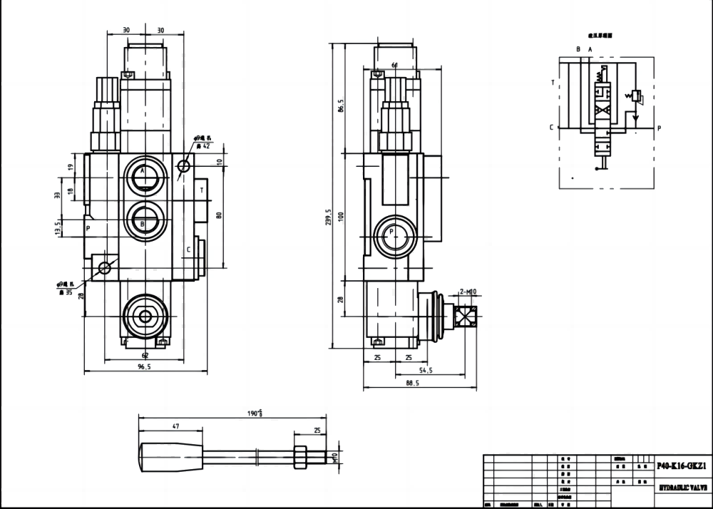 P40-QTW1 ด้วยตนเอง 1 สปูล วาล์วทิศทางโมโนบล็อก drawing image