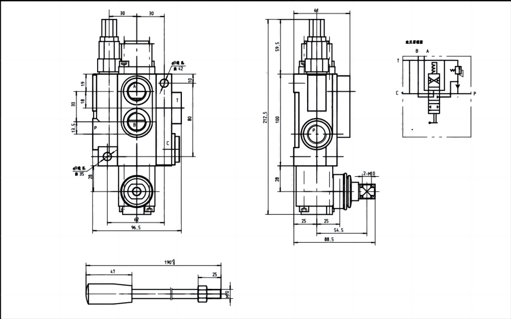 P40-G12-YW ด้วยตนเอง 1 สปูล วาล์วทิศทางโมโนบล็อก drawing image