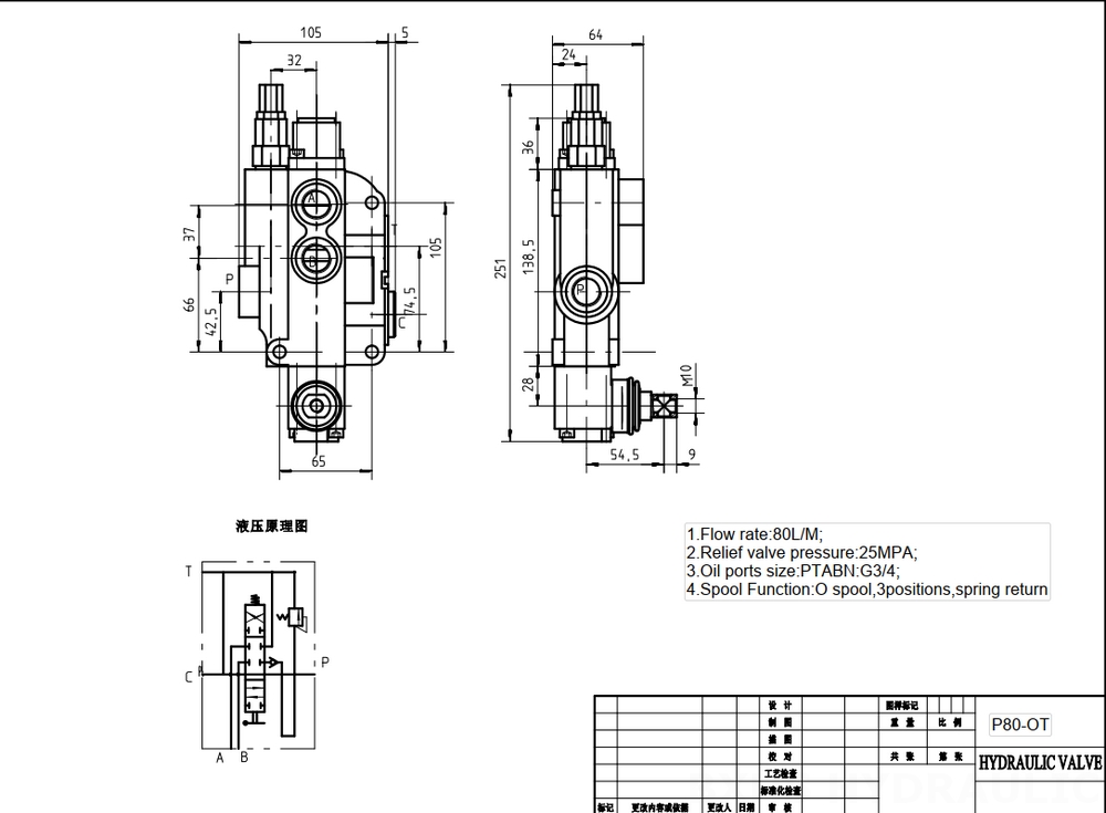 P80-G12-G34 ด้วยตนเอง 1 สปูล วาล์วทิศทางโมโนบล็อก drawing image