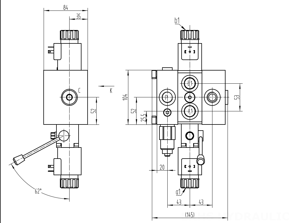 DCV58 โซลินอยด์ 1 สปูล วาล์วทิศทางส่วน drawing image