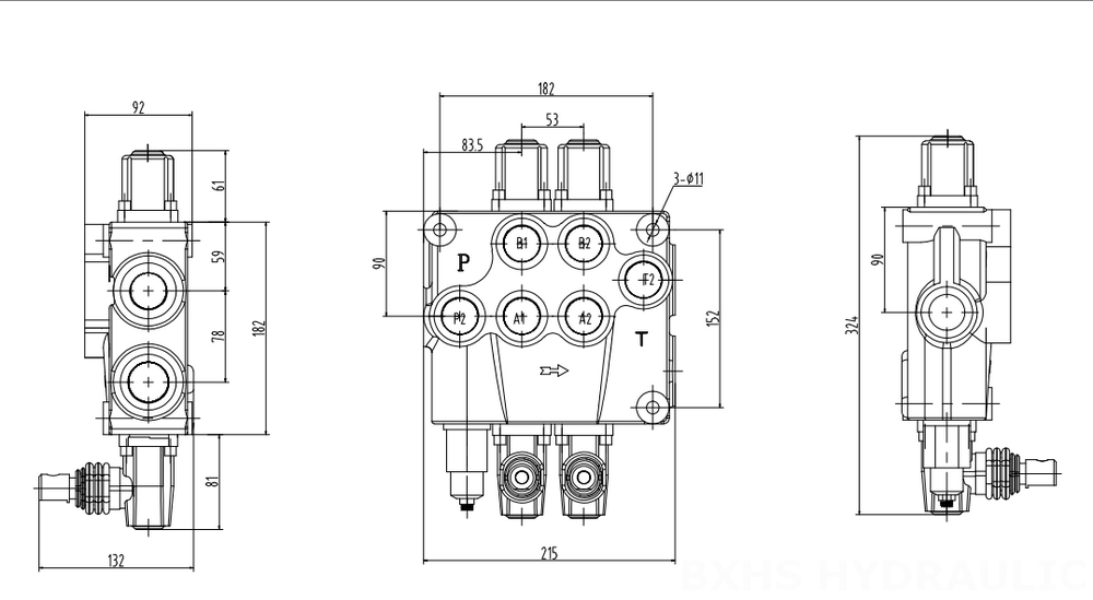 P120-G34-G1-OT ด้วยตนเอง 2 สปูล วาล์วทิศทางโมโนบล็อก drawing image