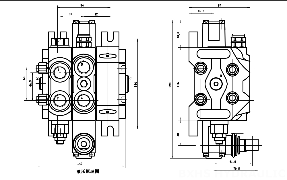 DCV60-G34 ไฮดรอลิก 1 สปูล วาล์วทิศทางส่วน drawing image