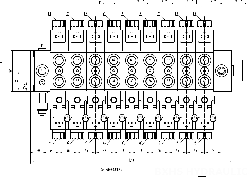 DCV58 โซลินอยด์ 9 สปูล วาล์วทิศทางส่วน drawing image