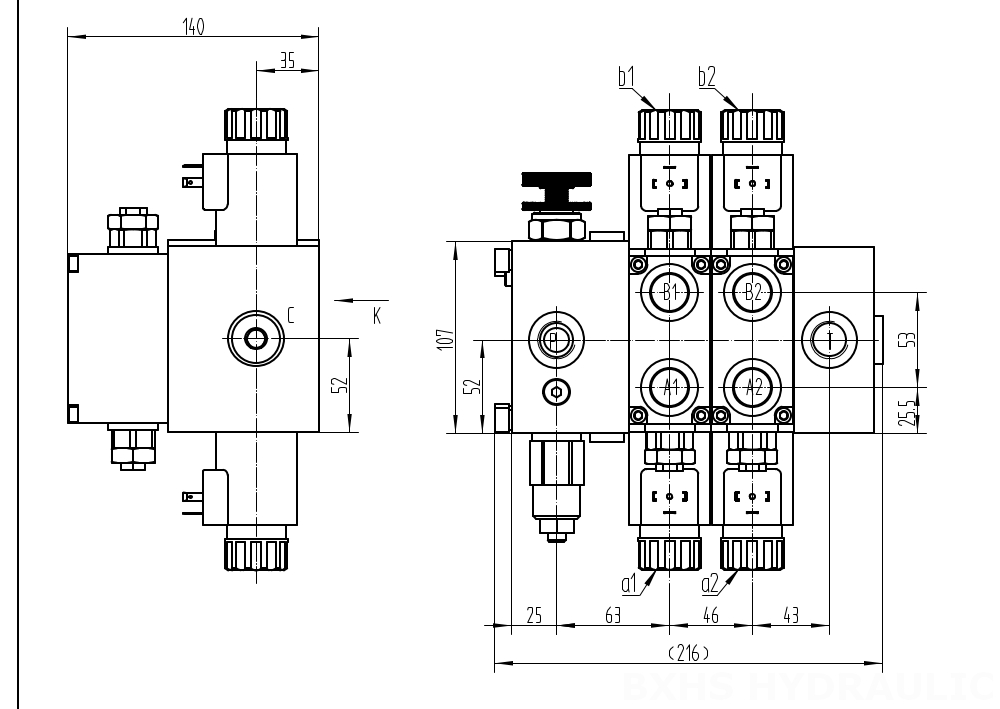 DCV58F โซลินอยด์ 2 สปูล วาล์วทิศทางส่วน drawing image