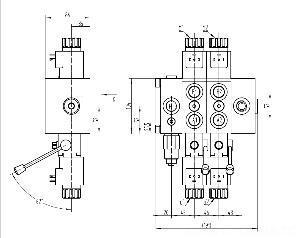 DCV58 โซลินอยด์ 2 สปูล วาล์วทิศทางส่วน drawing image