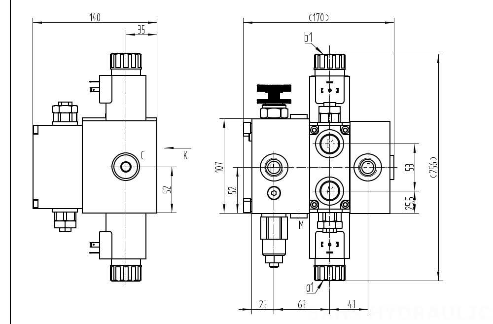 DCV58F โซลินอยด์ 1 สปูล วาล์วทิศทางส่วน drawing image