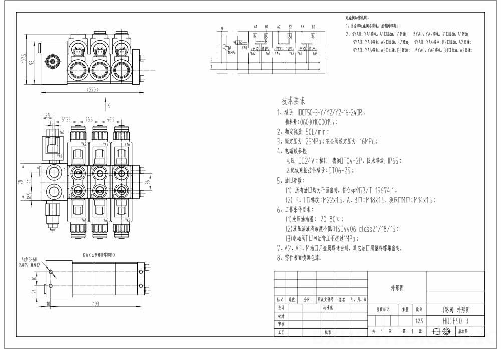 HDCF50 โซลินอยด์ 3 สปูล วาล์วควบคุมโซลินอยด์ drawing image