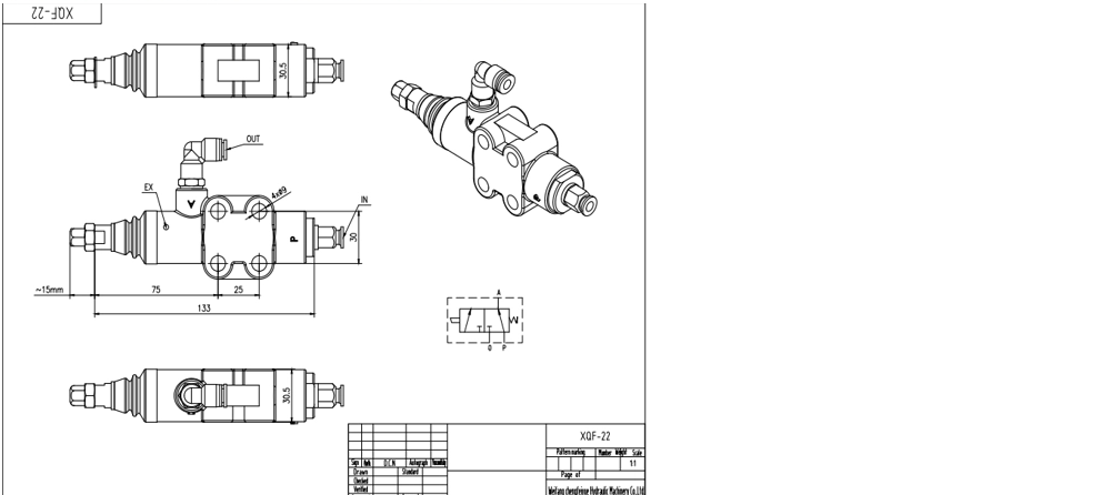 XQF-22A ลม 1 สปูล วาล์วทิศทางโมโนบล็อก drawing image