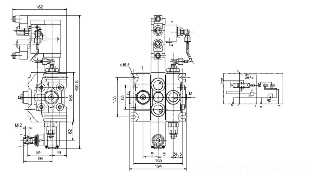 DCV200 ไฟฟ้าไฮดรอลิก 1 สปูล วาล์วทิศทางส่วน drawing image