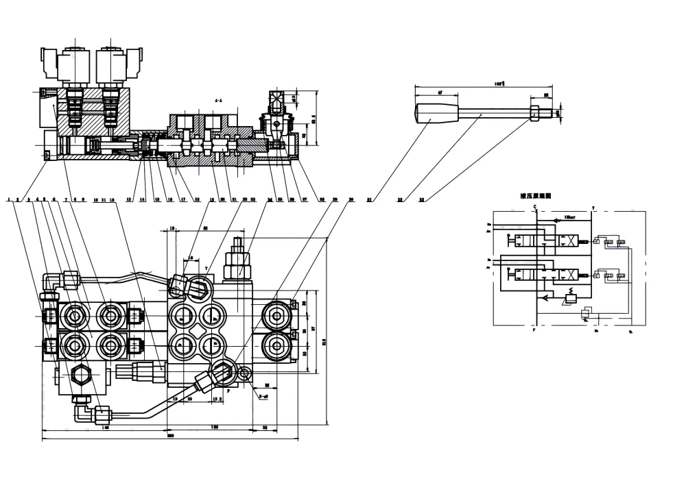 P40 ไฟฟ้าไฮดรอลิก 2 สปูล วาล์วทิศทางโมโนบล็อก drawing image