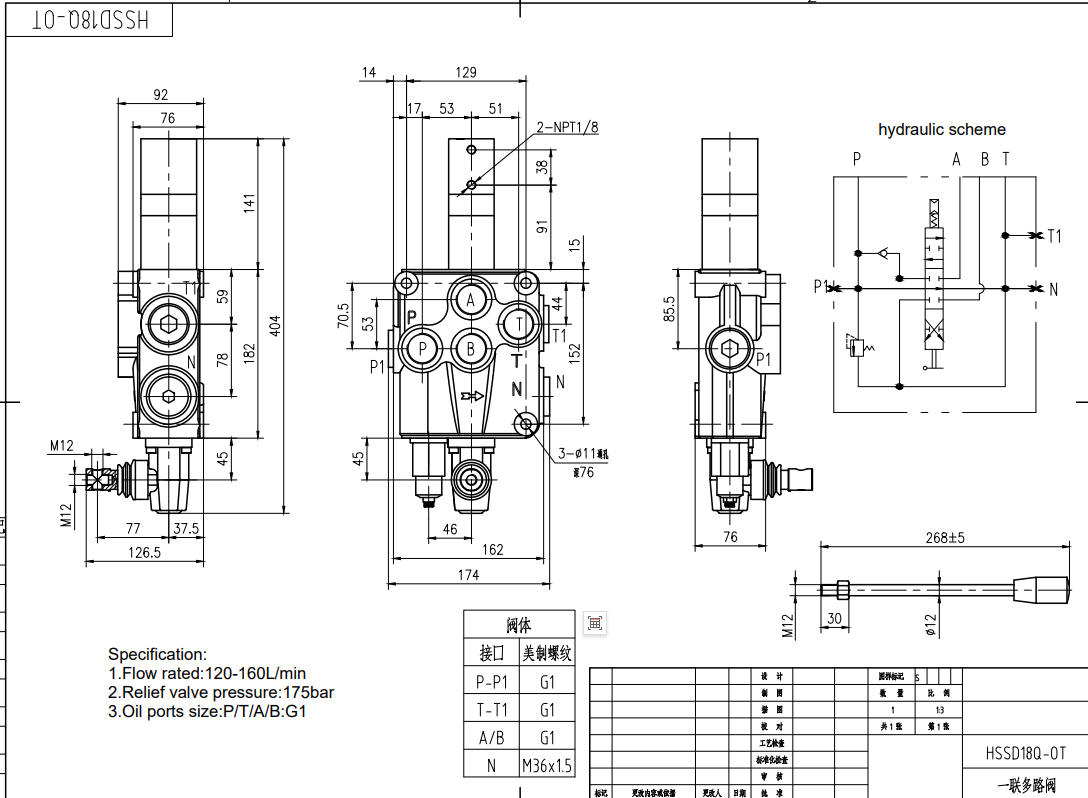 SD18 ลม 1 สปูล วาล์วทิศทางโมโนบล็อก drawing image