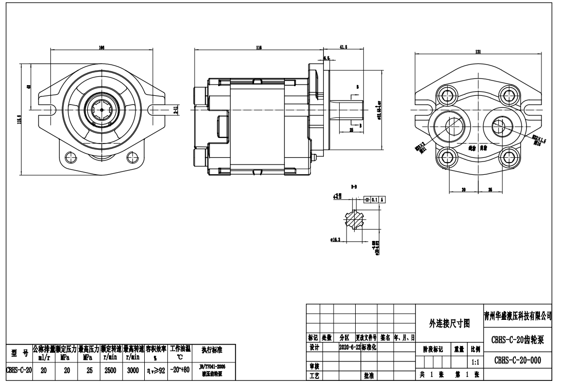 CBHS-C20 ปริมาตรการส่งออกต่อรอบ 20 ซีซี ปั๊มเฟืองไฮดรอลิก drawing image