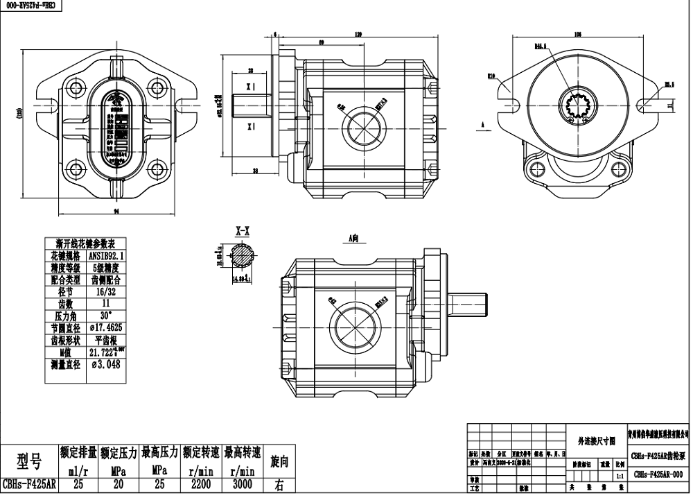 CBHS-F425 ปริมาณการจ่าย 25 ซีซีต่อรอบ ปั๊มเฟืองไฮดรอลิก drawing image