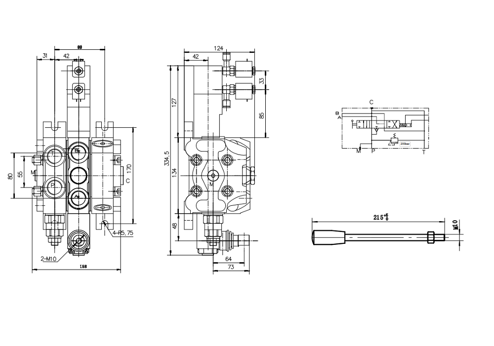 DCV100 ลม 1 สปูล วาล์วทิศทางส่วน drawing image