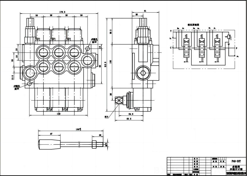 P40-G12-G38 ด้วยตนเอง 3 สปูล วาล์วทิศทางโมโนบล็อก drawing image