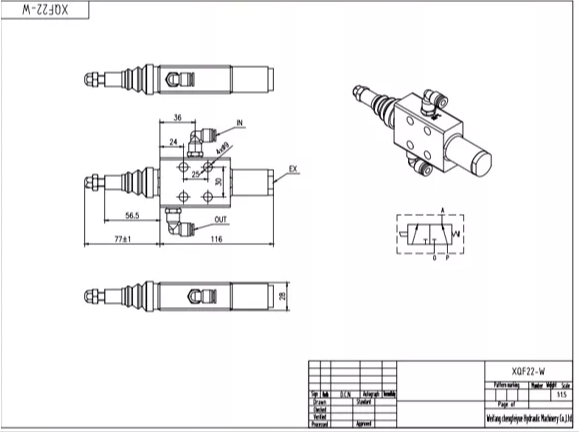 XQF-22W ลม 1 สปูล วาล์วทิศทางโมโนบล็อก drawing image