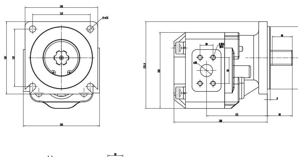 JHP2063 63 ซีซี/รอบ ปั๊มเฟืองไฮดรอลิก drawing image