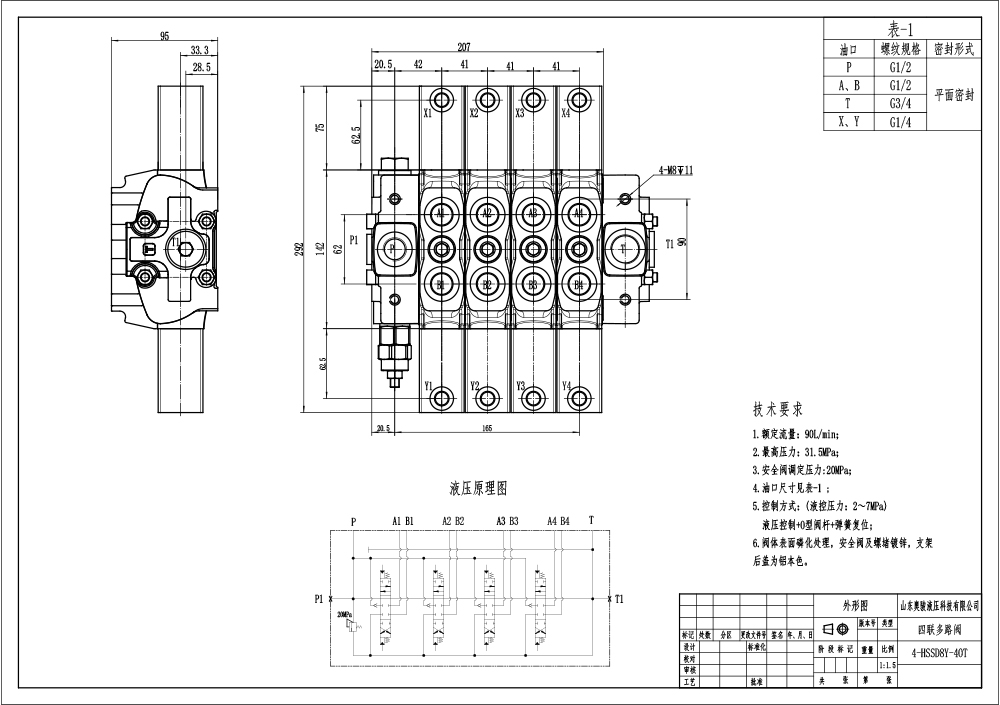 วาล์วปลดล็อกไฟฟ้า HSDLS180 ด้วยตนเอง 4 สปูล วาล์วทิศทางส่วน drawing image