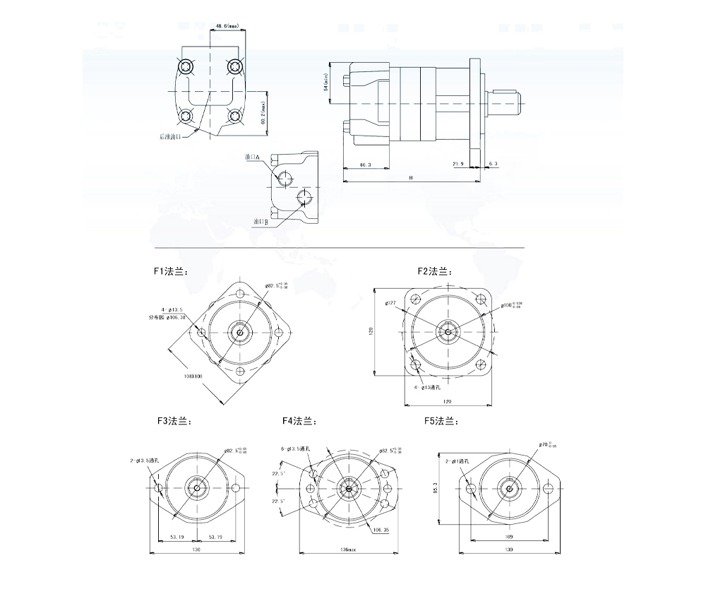BM5_Cycloid Hydraulic Motor-3 125 ซีซี/รอบ 75 ลิตร/นาที มอเตอร์ไฮดรอลิก drawing image