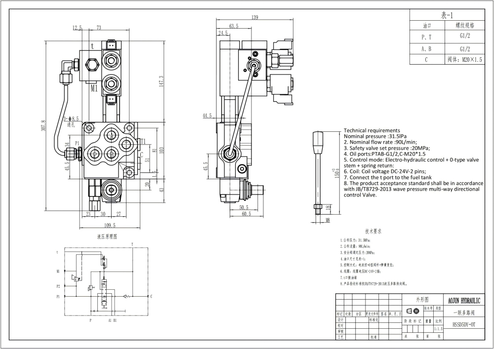 SD5 ไฟฟ้าไฮดรอลิก 1 สปูล วาล์วควบคุมทิศทางแบบโมโนบล็อก drawing image