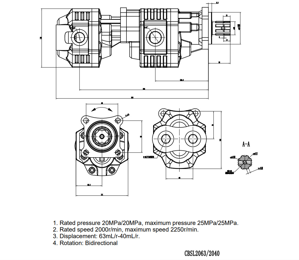 CBSL-2063-2040 63 ซีซี/รอบ แรงดัน 20 MPa (2900 psi) ปั๊มเฟืองไฮดรอลิก drawing image