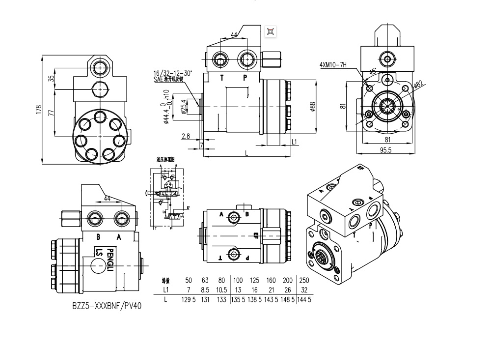 101S-5T-50-PV40 50 มล./รอบ 5 ลิตร/นาที ชุดพวงมาลัย drawing image