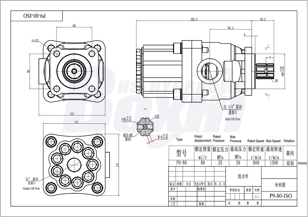P9-80-H 80 ซีซี/รอบ แรงดัน 25 MPa (3625 psi) ปั๊มลูกสูบไฮดรอลิก drawing image