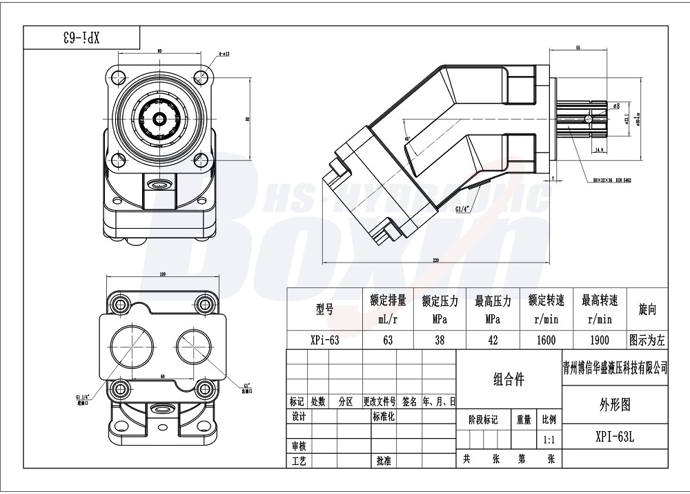 XPi-63L 63 ซีซี/รอบ 38 MPa (5511 psi) ปั๊มลูกสูบไฮดรอลิก drawing image
