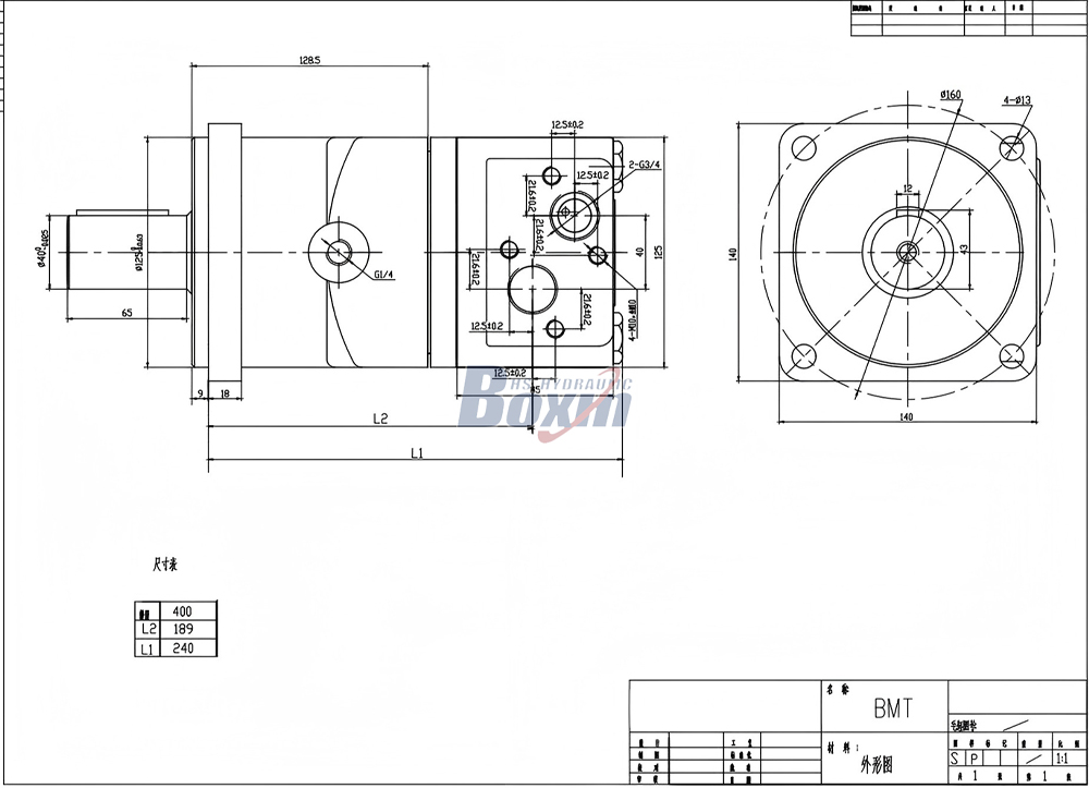 BMT400 400 cc/รอบ 125 ลิตร/นาที มอเตอร์ไฮดรอลิก drawing image