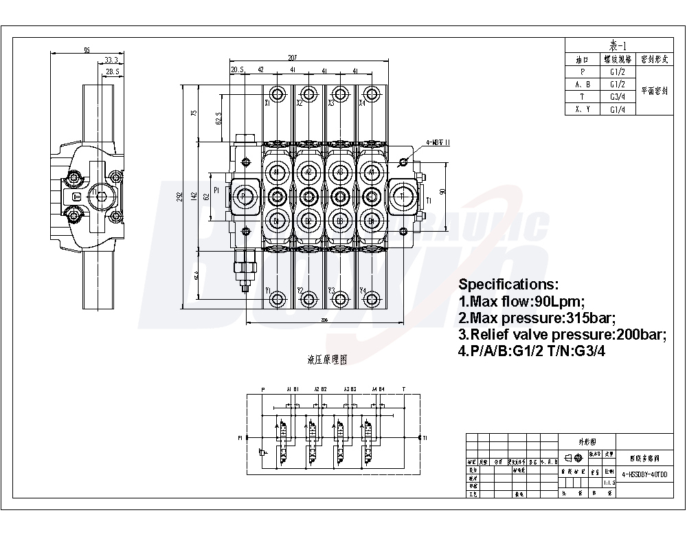 SD8 ไฮดรอลิก 4 สปูล วาล์วทิศทางส่วน drawing image