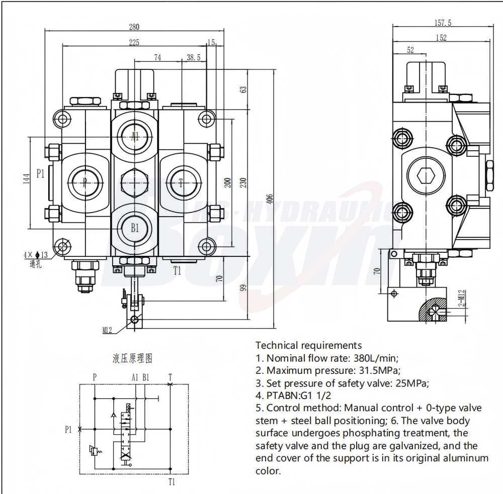 SDS380-OW Manual 1 Spool Sectional Directional Valve for Hydraulic Systems drawing image