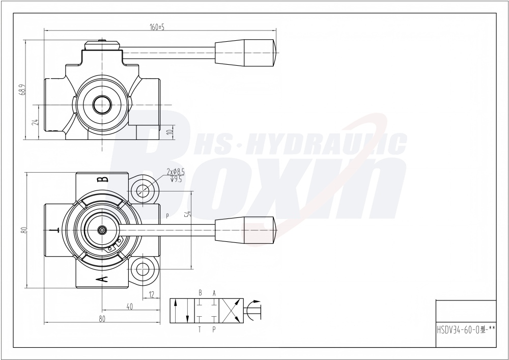 HSDV34 ด้วยตนเอง 1 สปูล วาล์วเบี่ยงทิศทางการไหล (Flow Diverter Valve) drawing image