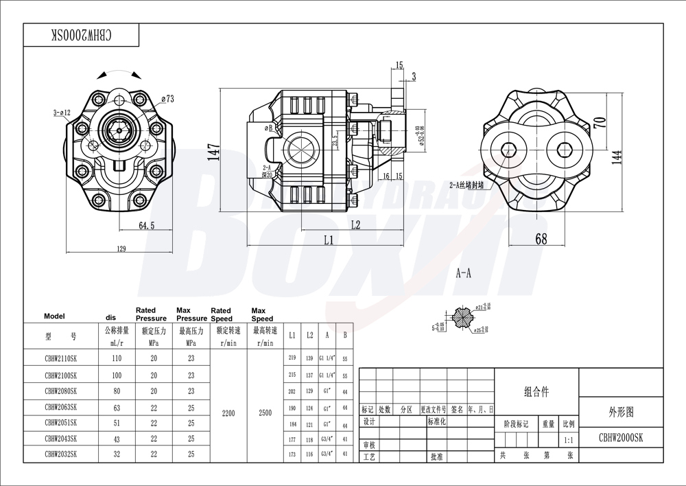 CBHW-UNI-80 80 ซีซี/รอบ แรงดัน 25 MPa (3625 psi) ปั๊มเฟืองไฮดรอลิก drawing image