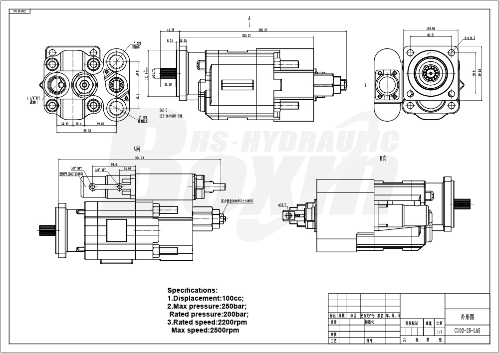 Wholesale Price C102-AS-25-H 100 cc/rev Hydraulic Gear Pump from Manufacturer drawing image