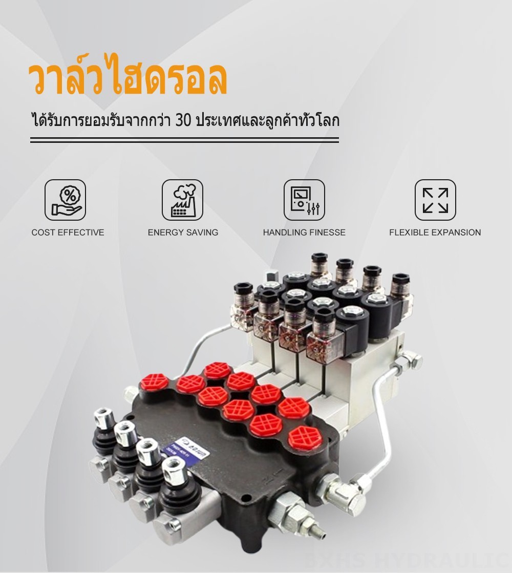 P80 ไฟฟ้าไฮดรอลิก 4 สปูล วาล์วควบคุมทิศทางแบบโมโนบล็อก