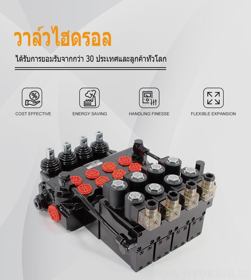 SD11-PG2 ไฟฟ้าไฮดรอลิก 4 สปูล วาล์วควบคุมทิศทางแบบโมโนบล็อก